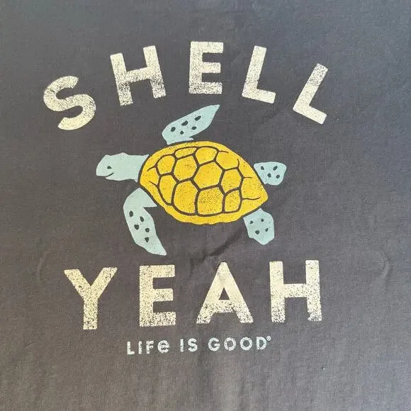 Life is Good Turtle Pix Shell Yeah T-Shirt Men M  Short Sleeve 100% Cotton Gray - Picture 2 of 5